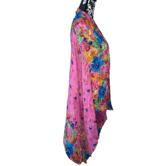 Pink Floral Crinkle Lightweight Sheer Scarf Vibrant Multicolor Shawl Wrap - Picture 3 of 8